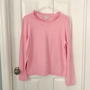 NWT J. Crew Factory Ruffle Neck Long Sleeve Cotton Sweater, Pink, Medium